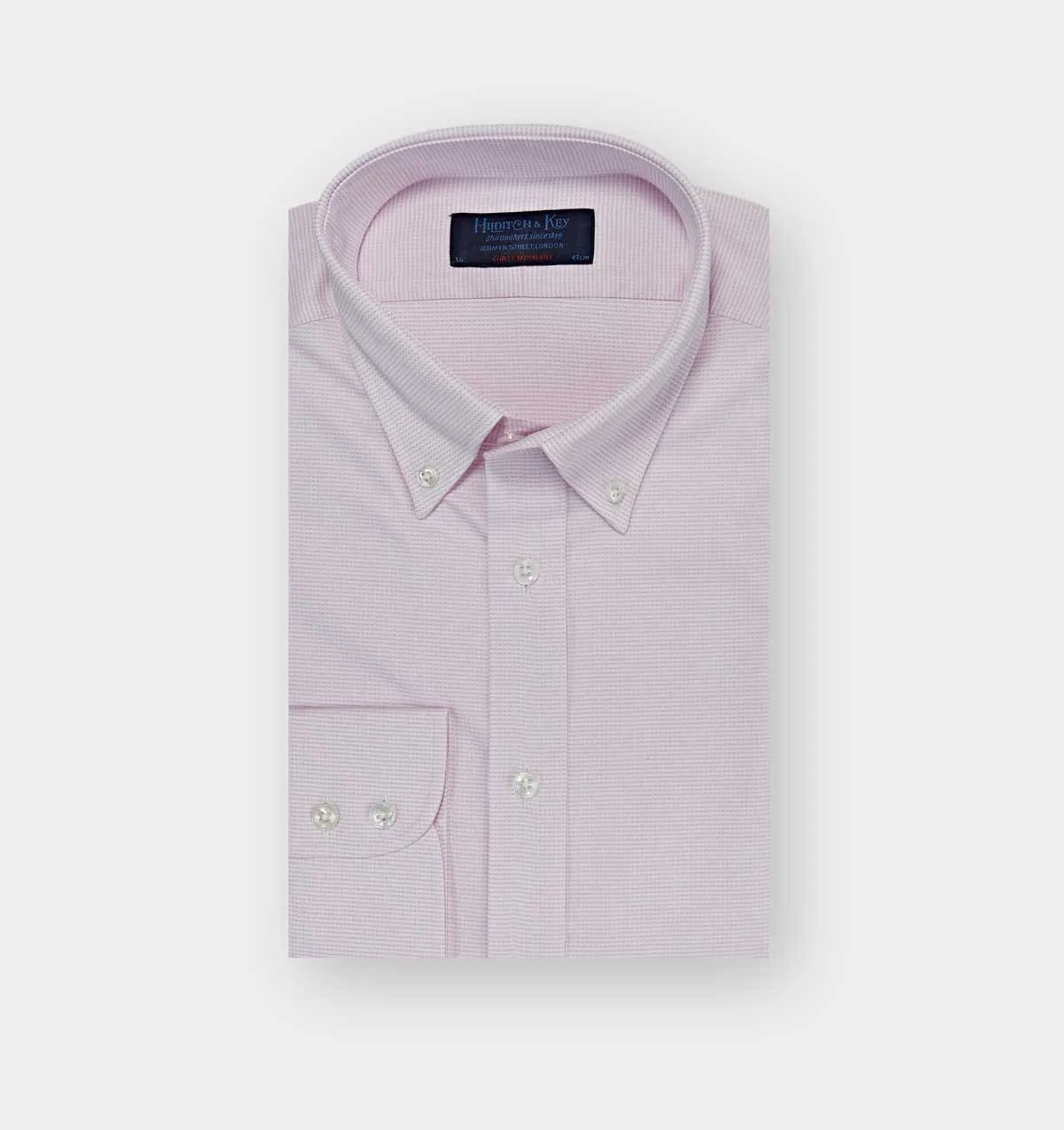 Contemporary Fit, Button Down Collar, Two Button Cuff Shirt In White & Pink Micro Check