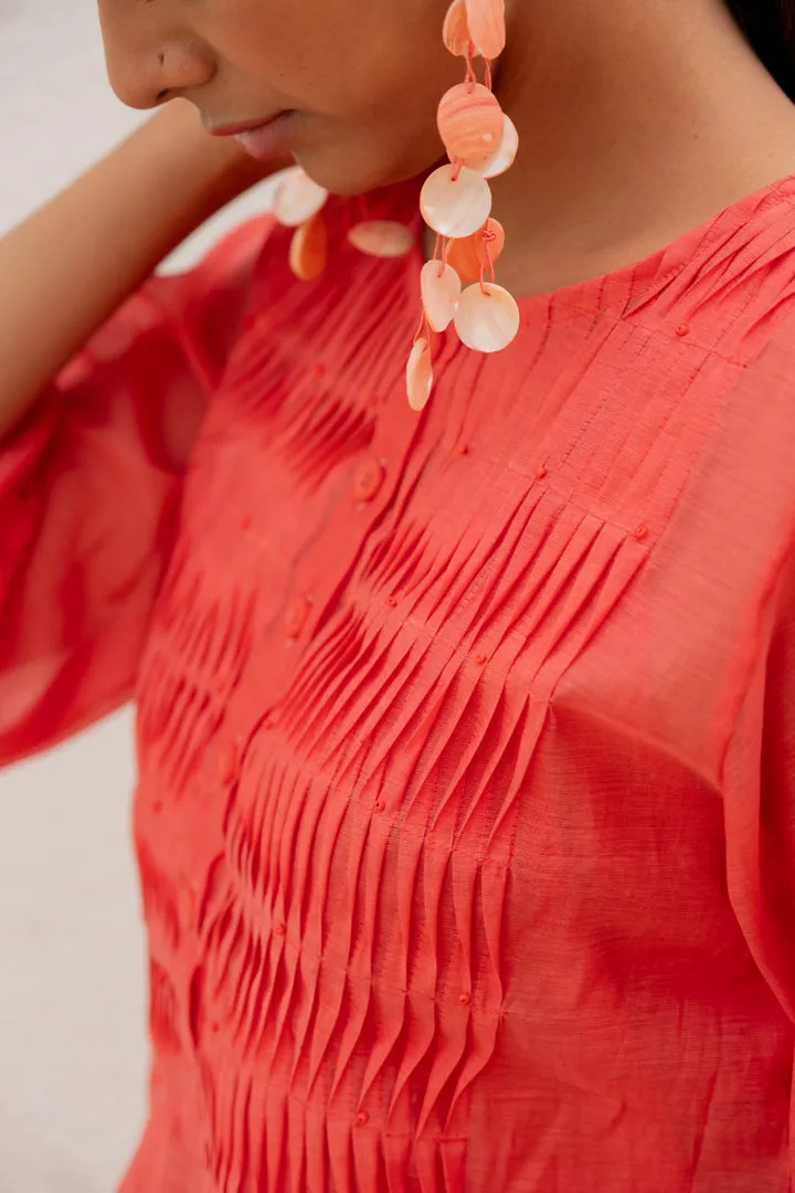 Coral Pleated Kurta and Pants
