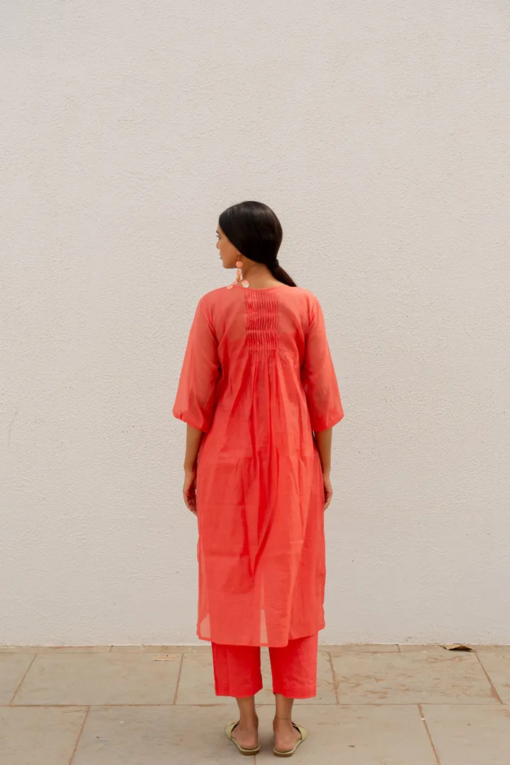 Coral Pleated Kurta and Pants