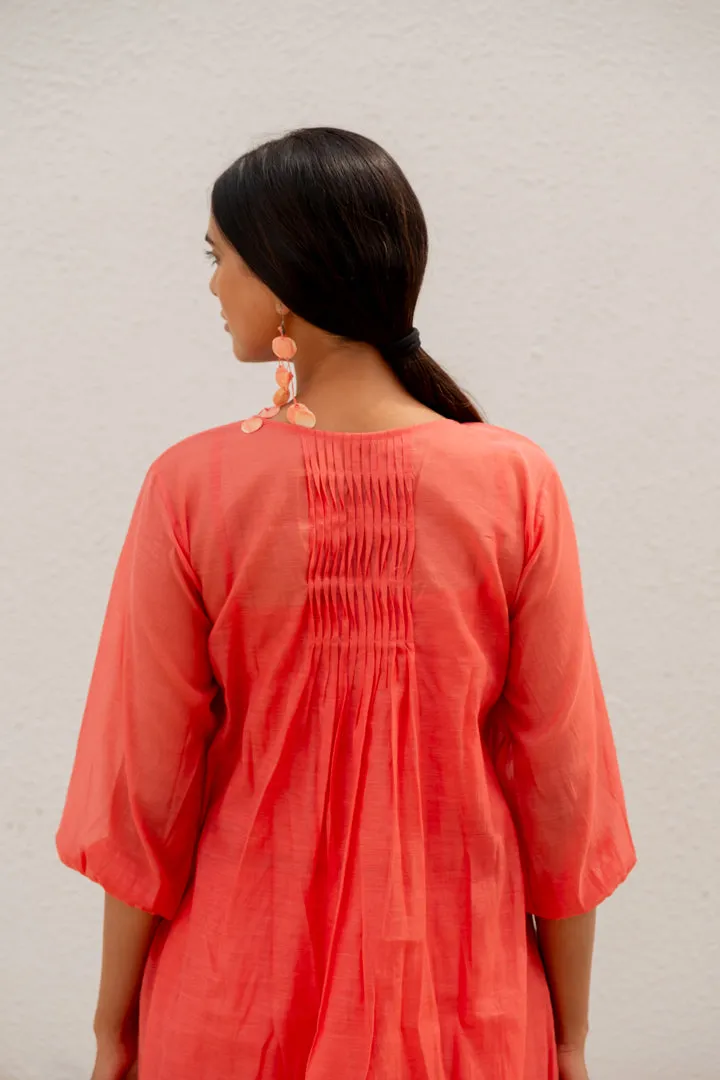 Coral Pleated Kurta and Pants