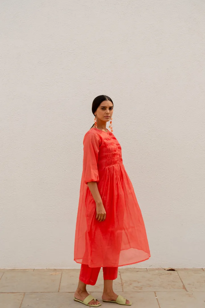 Coral Pleated Kurta and Pants