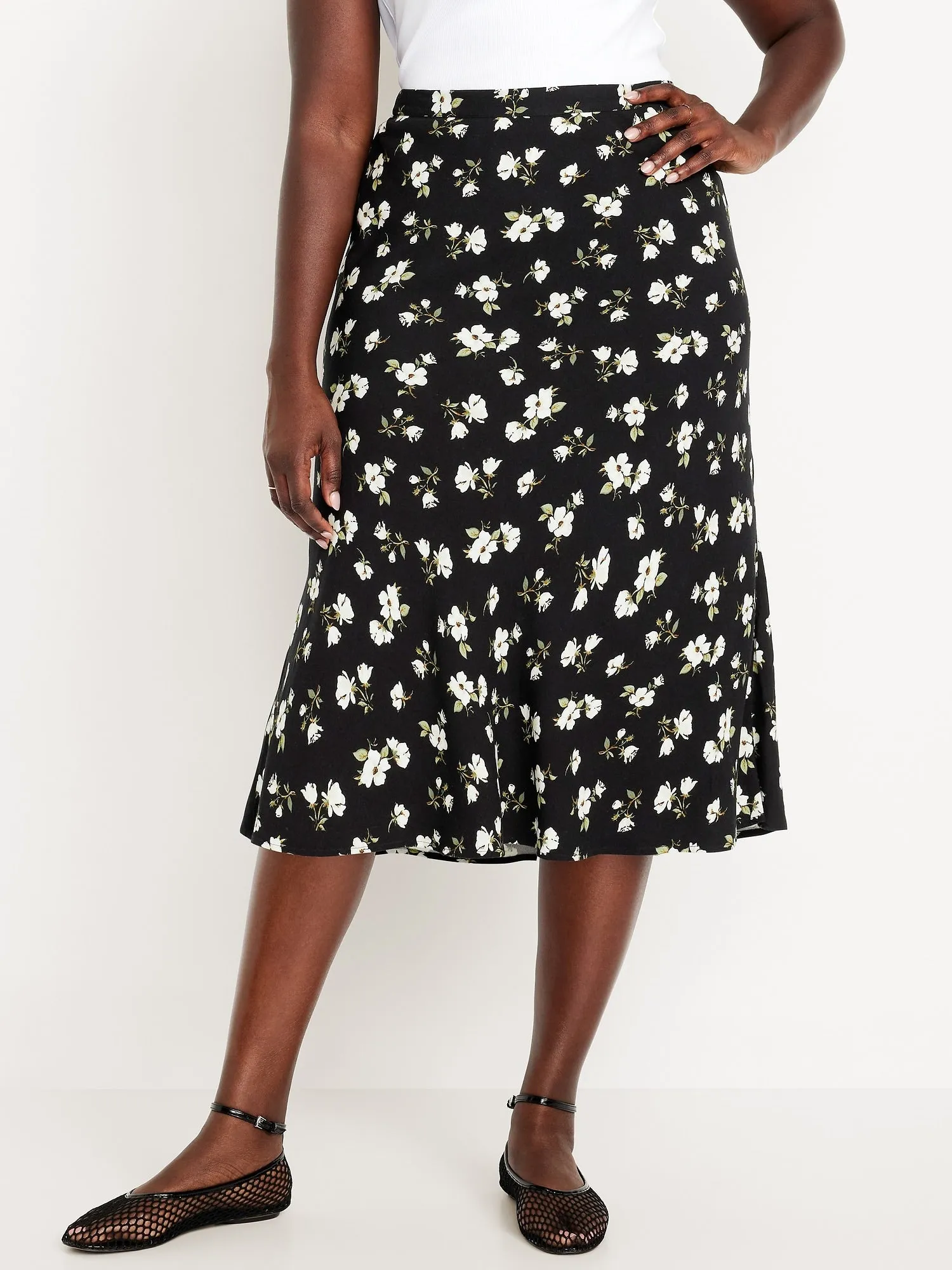 Crepe A-Line Midi Skirt