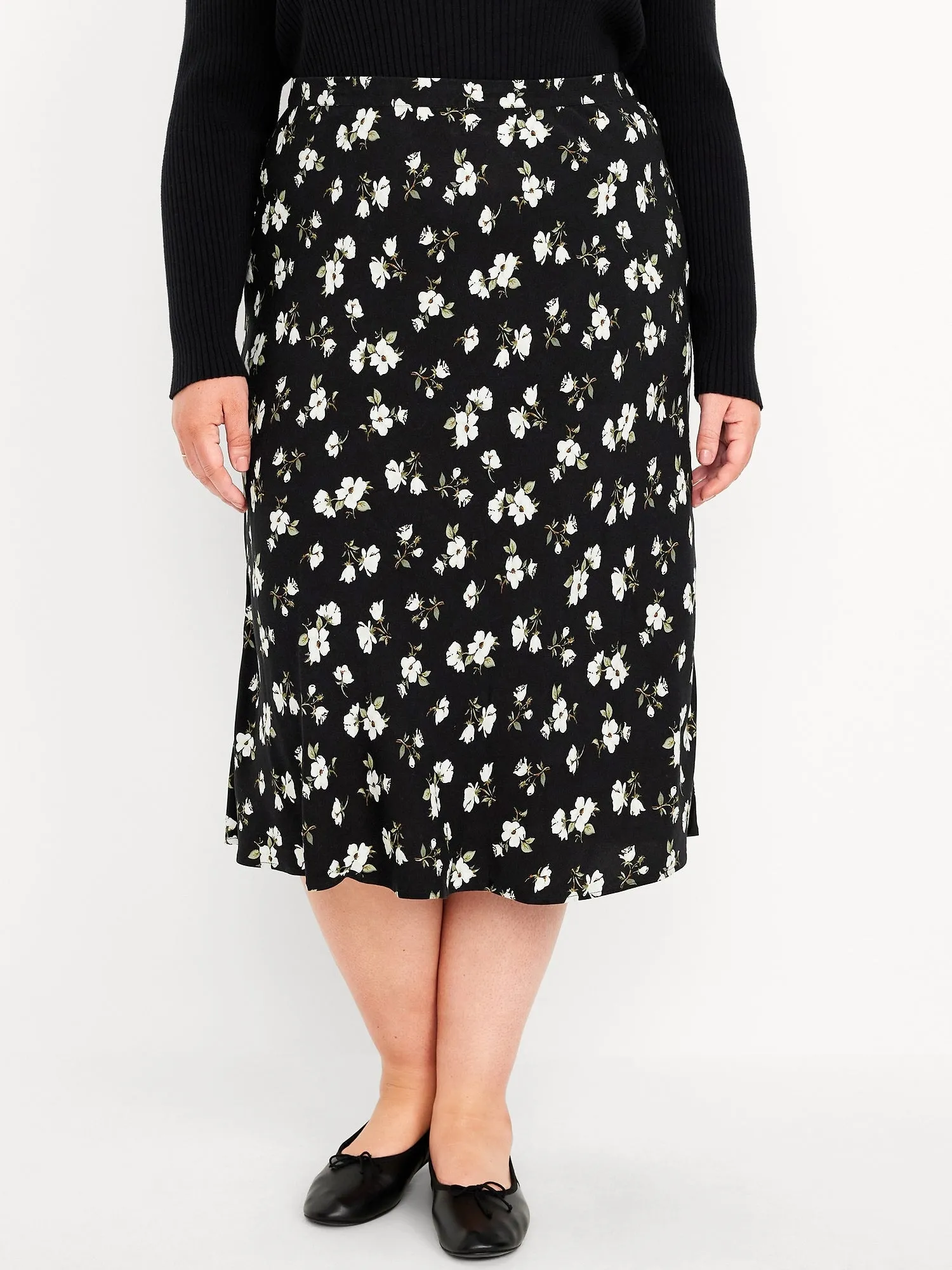 Crepe A-Line Midi Skirt