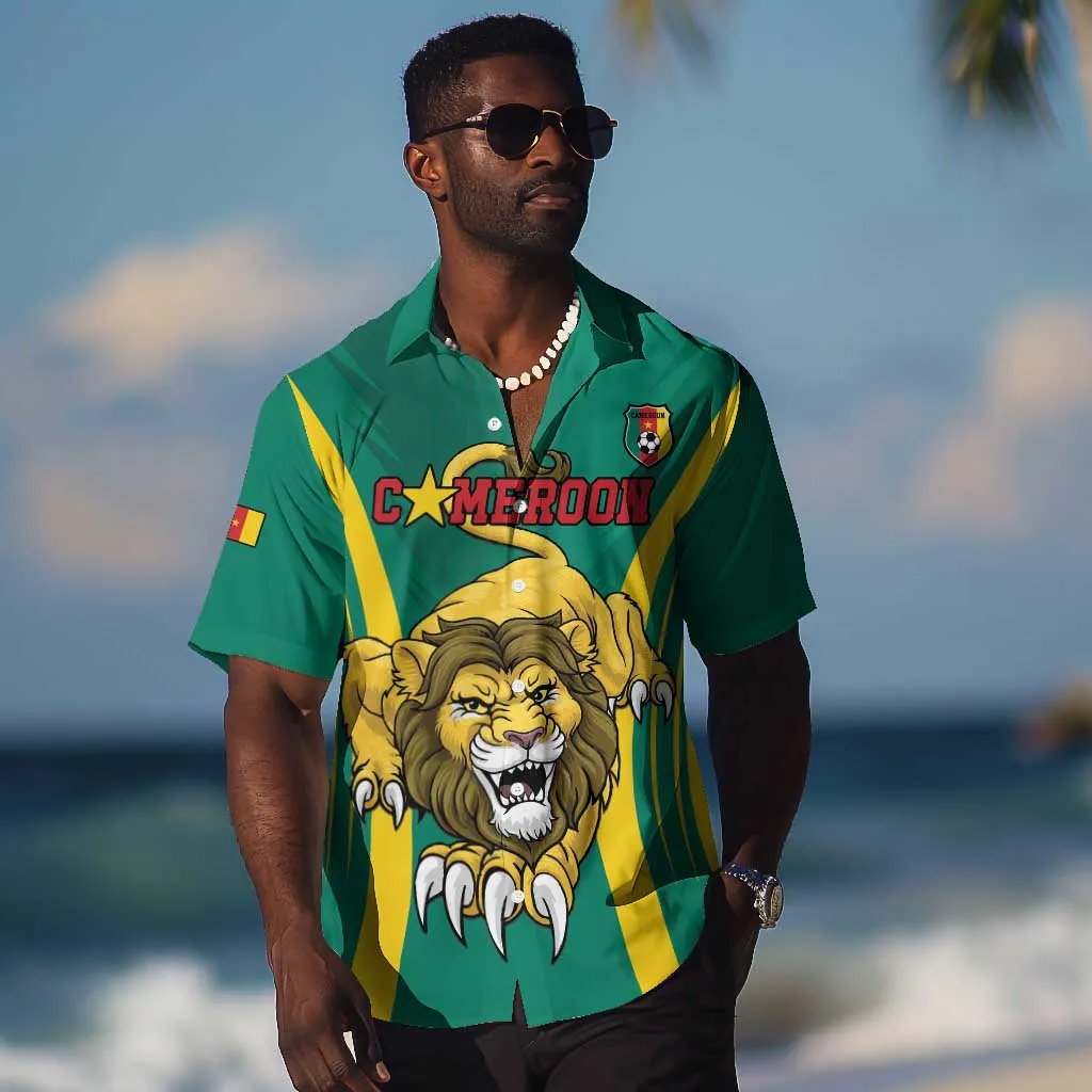 Custom Afro Cameroun Football Hawaiian Shirt Go Les Lions Indomptables LT15