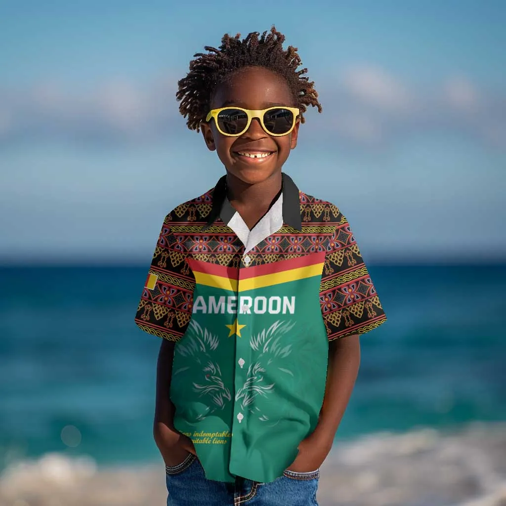 Custom Cameroun Football Kid Hawaiian Shirt Allez Les Lions Indomptables LT15
