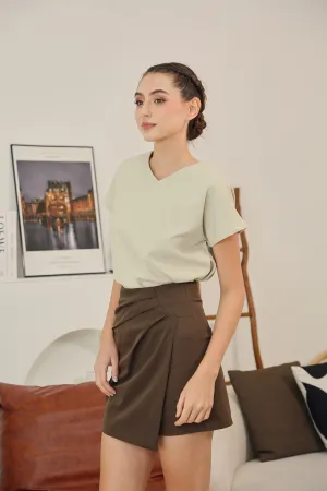 Danna V-Neck Relaxed Blouse in Sandstone Beige