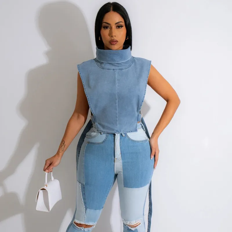 Daredevil Denim Cutout Crop Top
