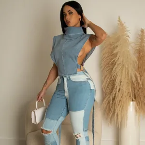 Daredevil Denim Cutout Crop Top