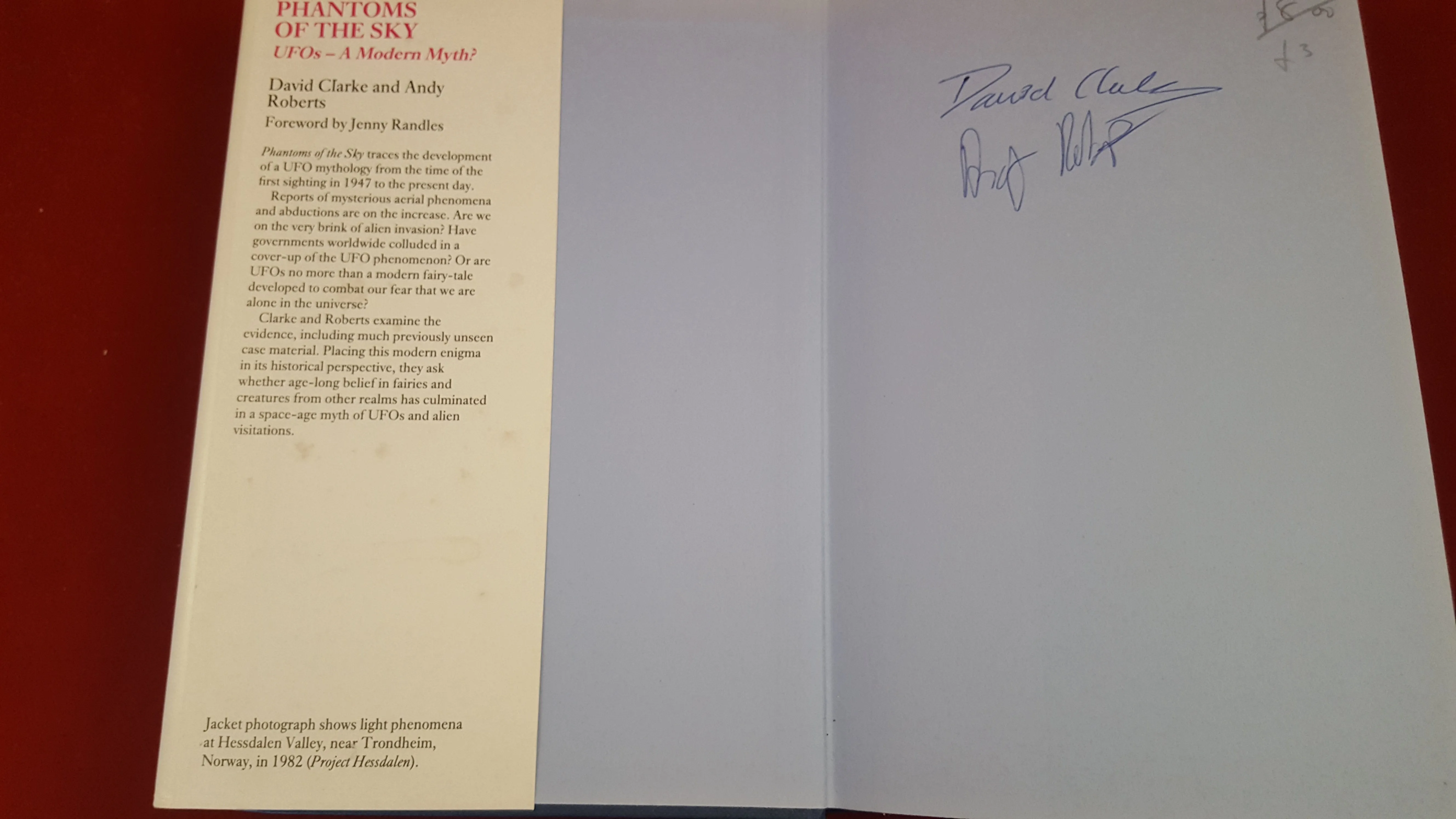 David Clarke and Andy Roberts - Phantoms Of The Sky UFOs-A Modern Myth? Robert Hale, 1990, 1st Signed