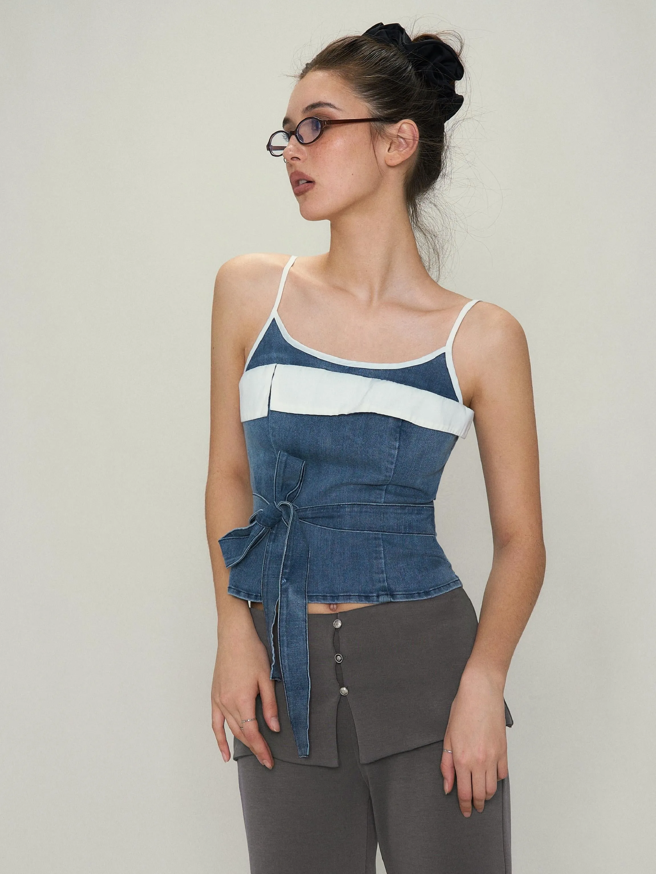 Deconstructed Lace-Up Denim Top