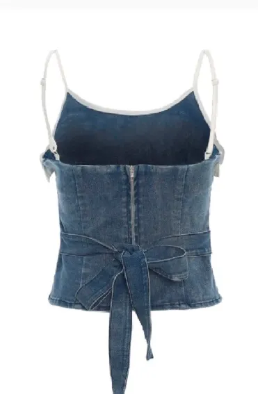 Deconstructed Lace-Up Denim Top
