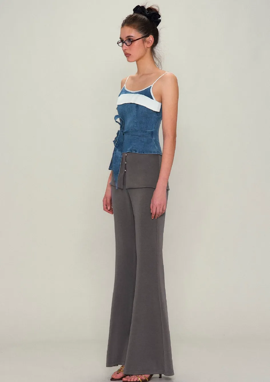 Deconstructed Lace-Up Denim Top