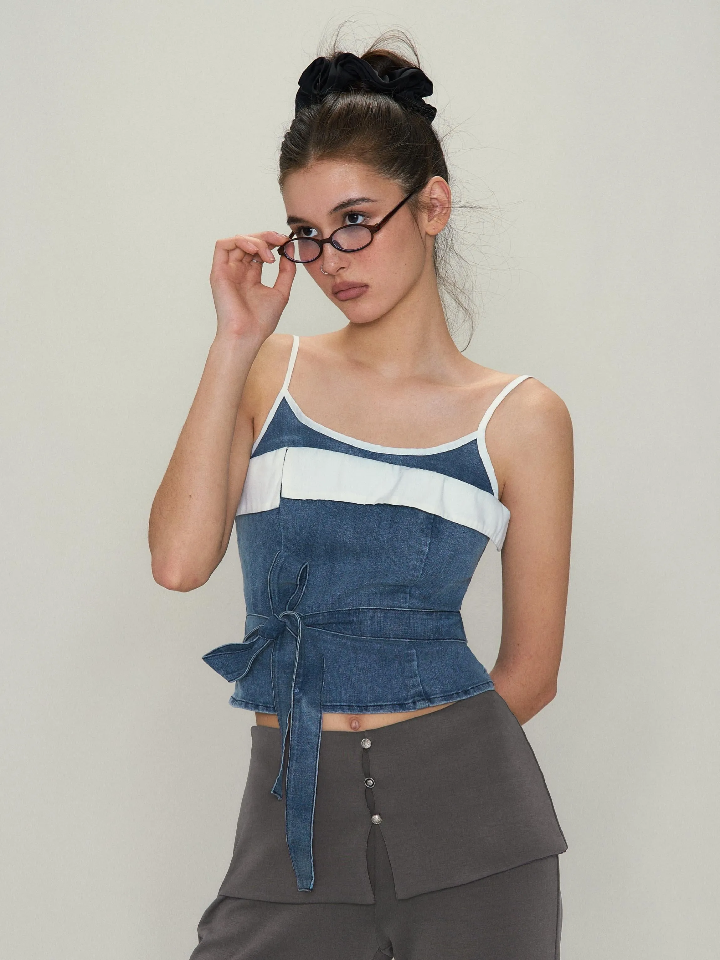 Deconstructed Lace-Up Denim Top