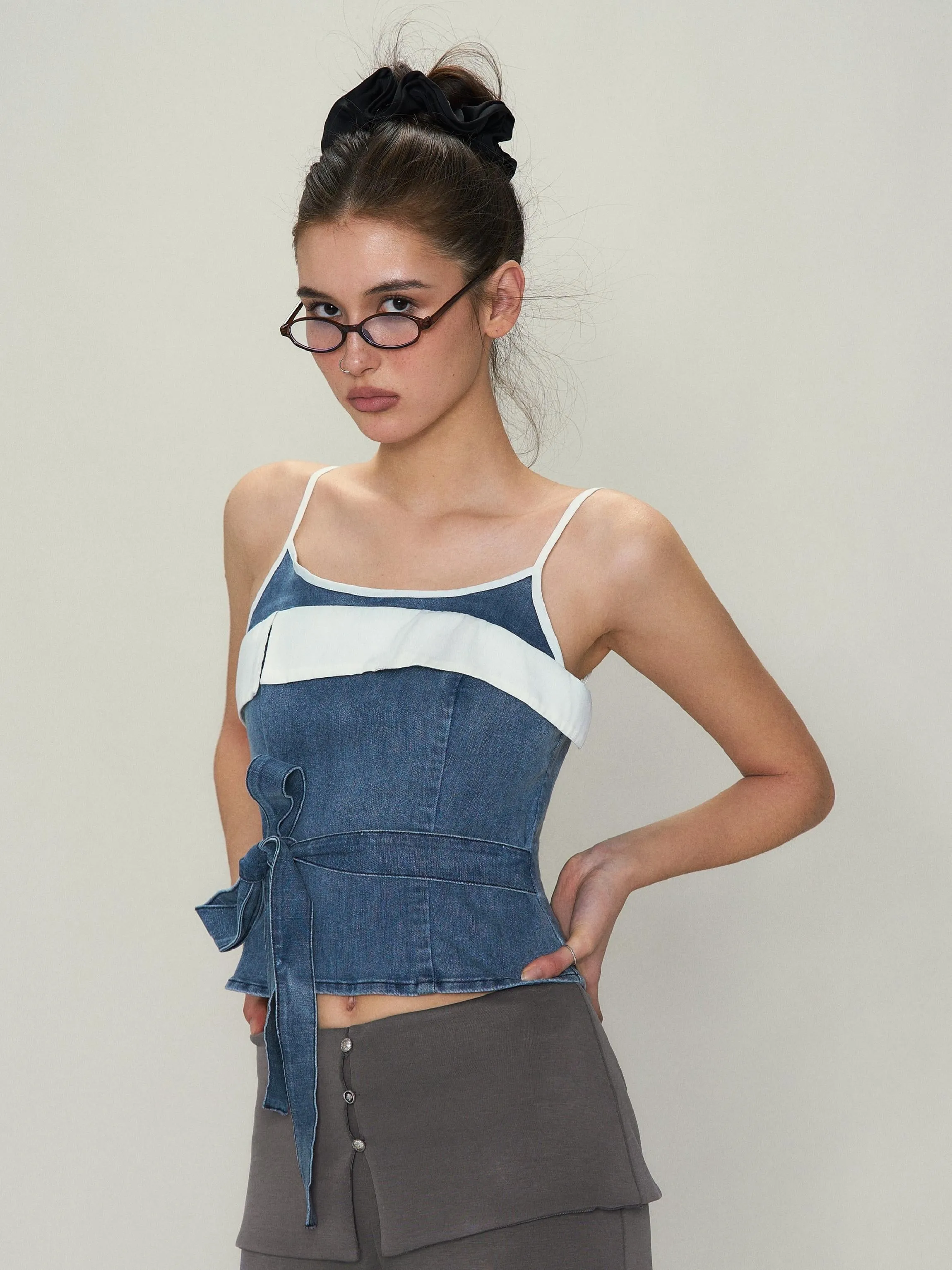 Deconstructed Lace-Up Denim Top