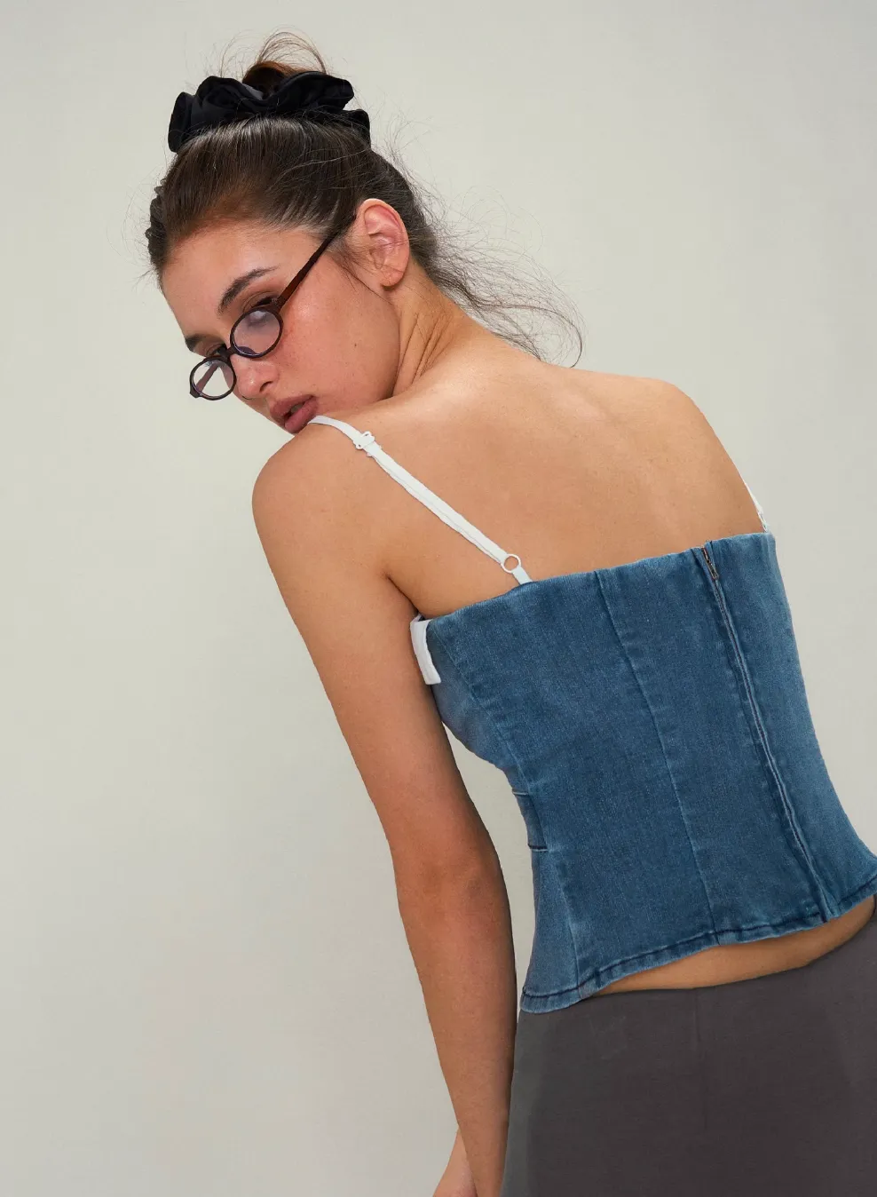 Deconstructed Lace-Up Denim Top