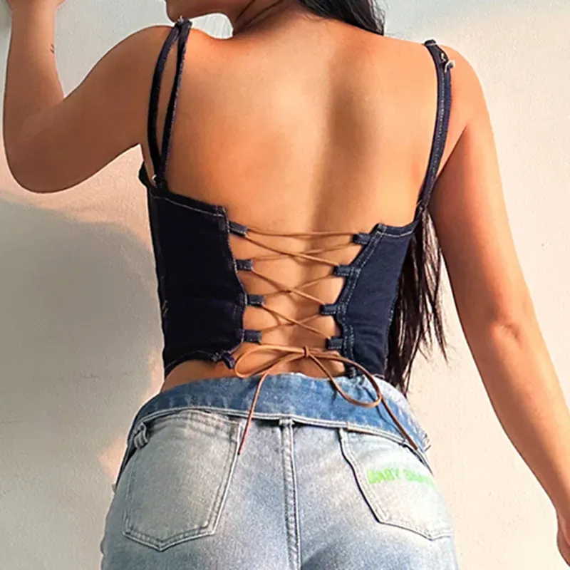 Denim Dreams Laced Up Bustier Top