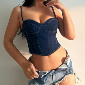 Denim Dreams Laced Up Bustier Top