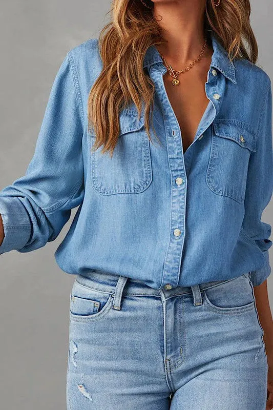 Denim Style Button Down Blouse