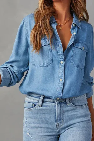 Denim Style Button Down Blouse