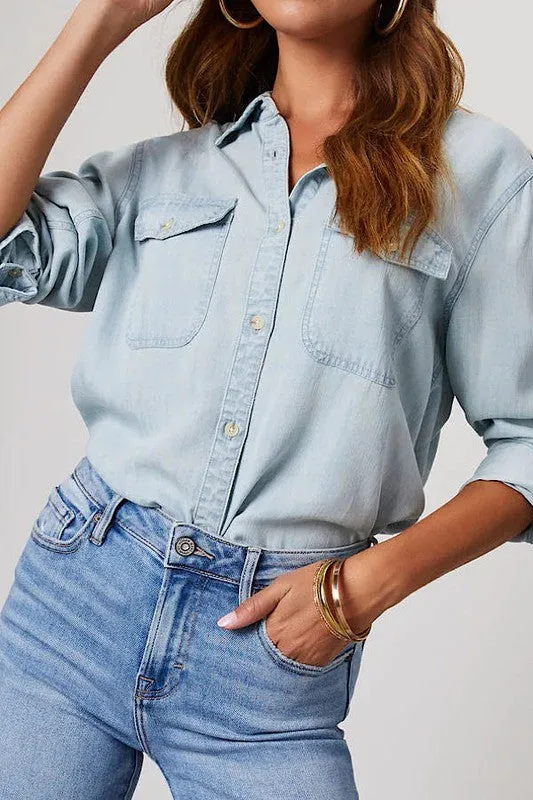 Denim Style Button Down Blouse