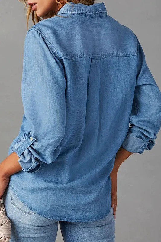 Denim Style Button Down Blouse