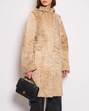 Dennis Basso Beige Persian Lamb Reversible Hooded Pea Coat FR 38 (UK 10)