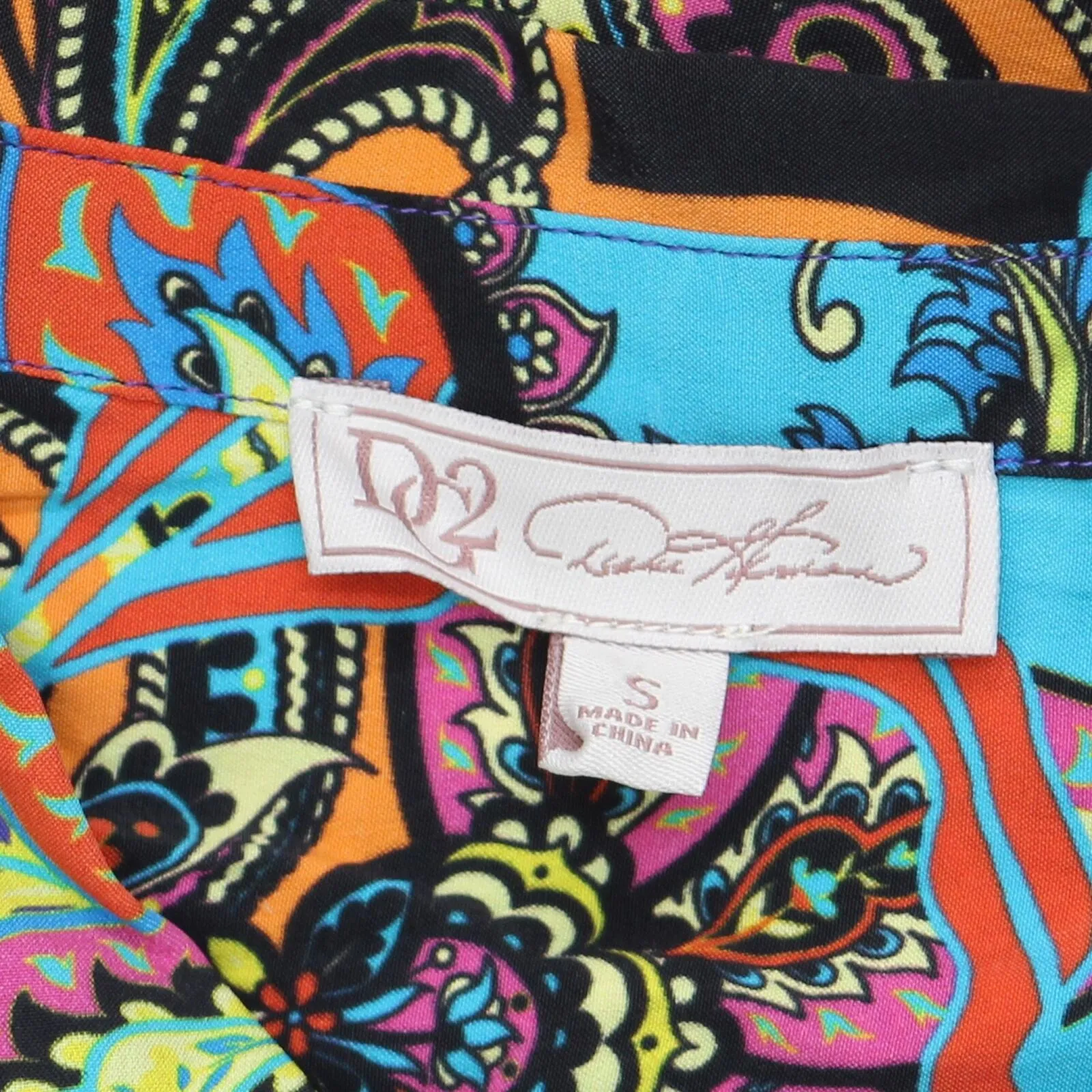 DG2 by Diane Gilman Silk Blend Long Sleeve Button Up Shirt Blue Red Multi S