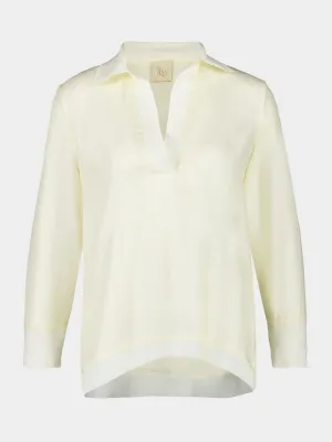 Diane Vanilla Custard Silk Twill V-Neck Long-Sleeve