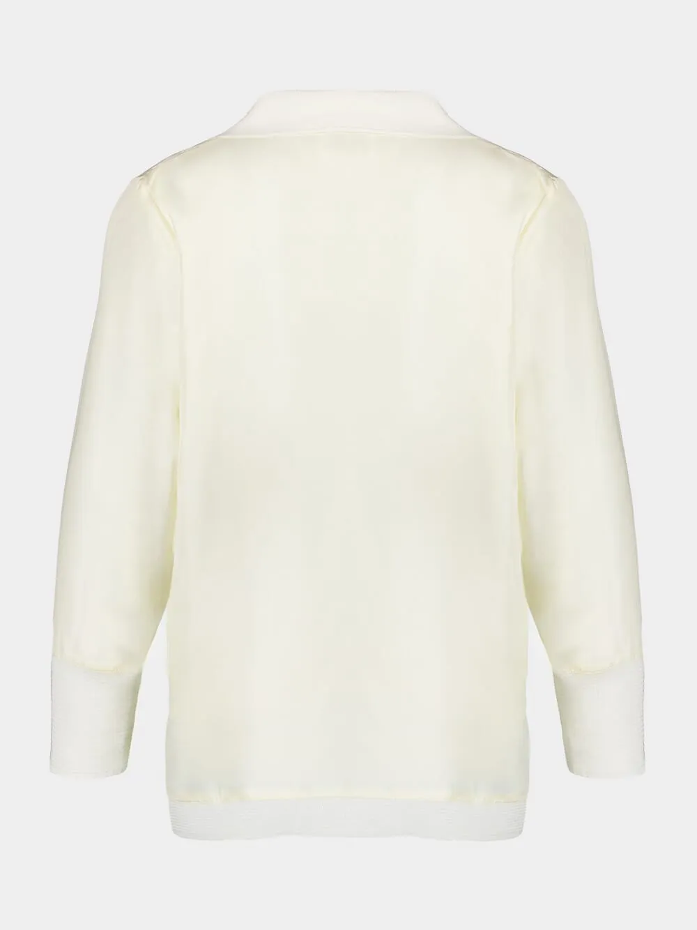 Diane Vanilla Custard Silk Twill V-Neck Long-Sleeve