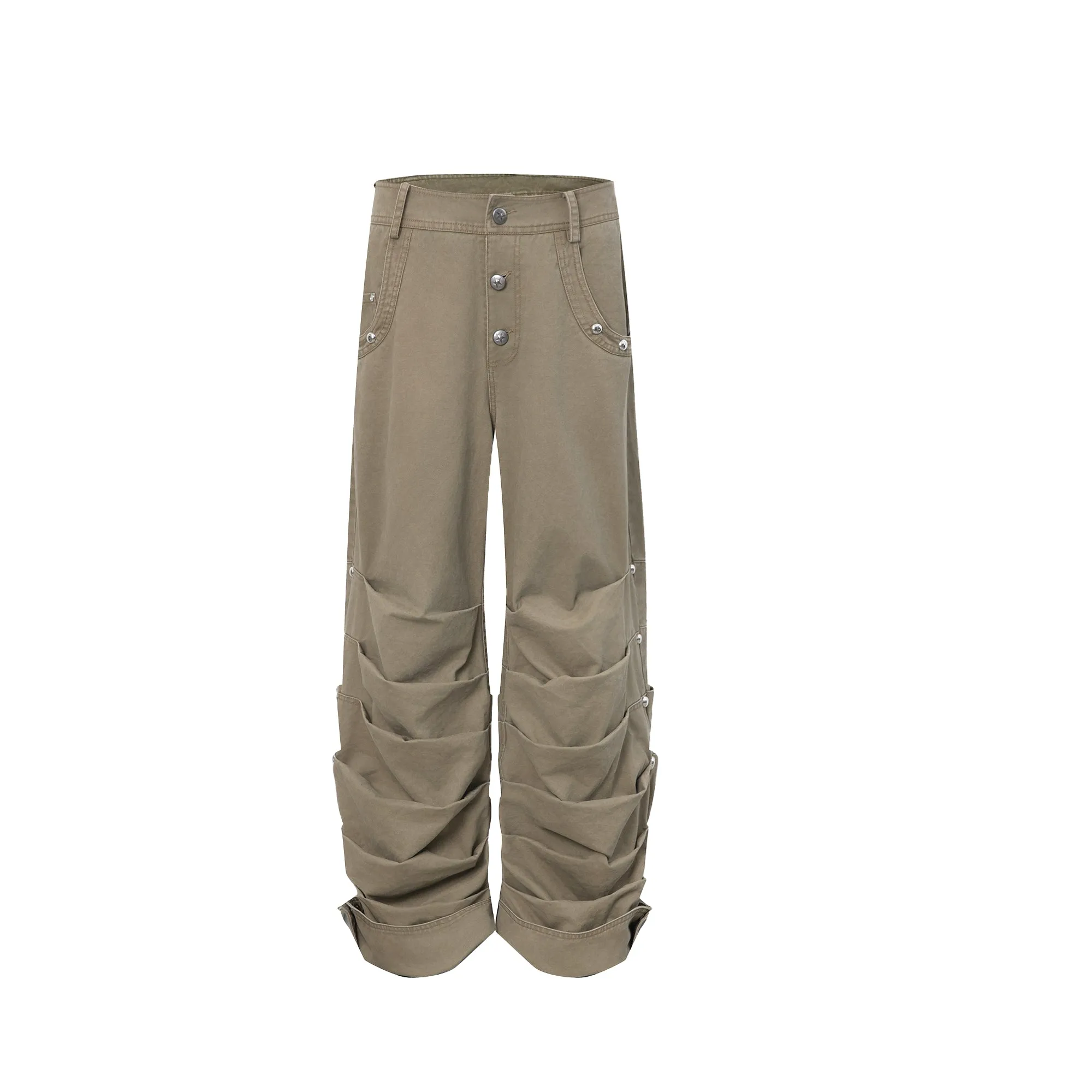 Distressed Pleated Cotton Trousers