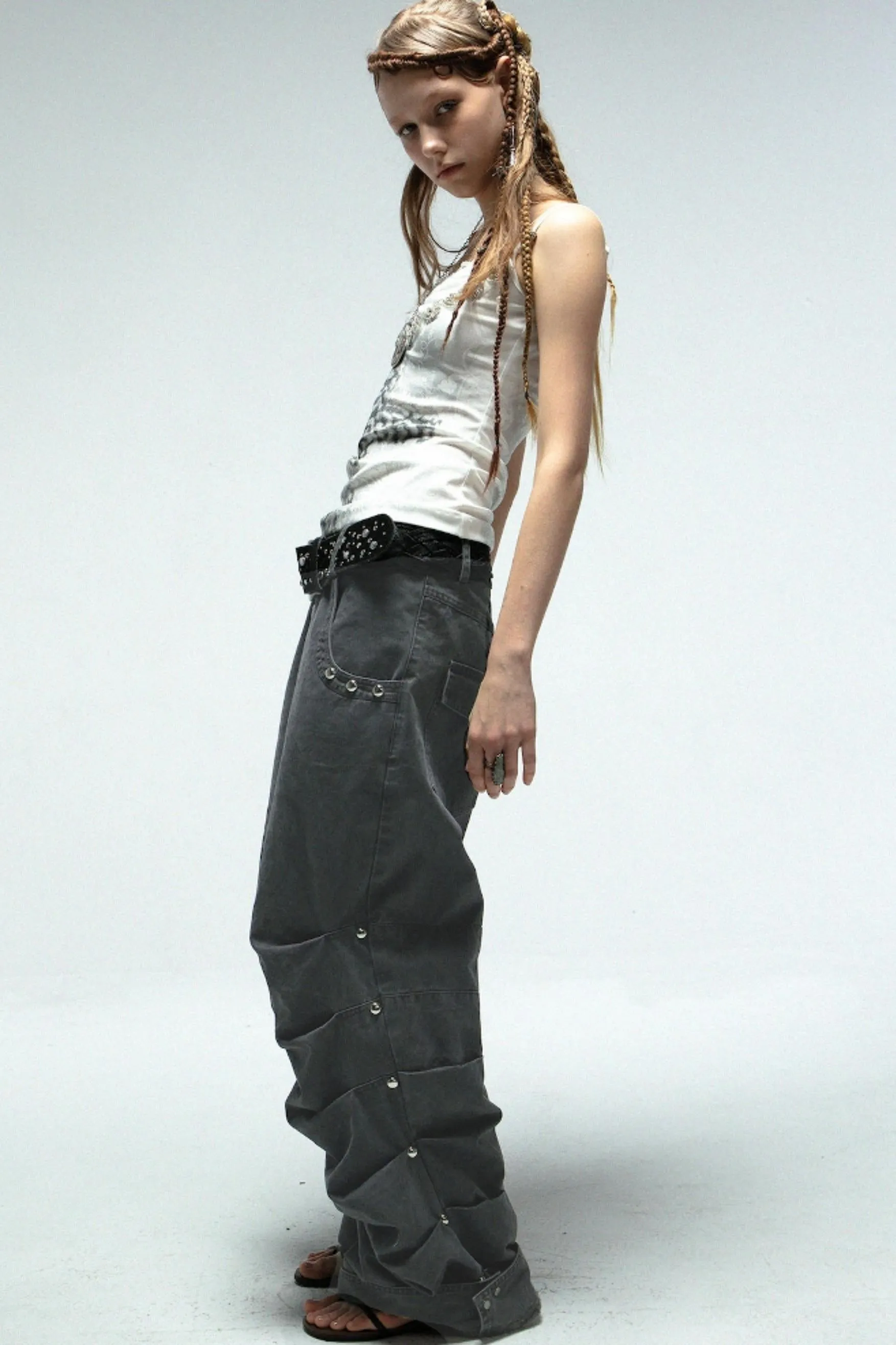 Distressed Pleated Cotton Trousers