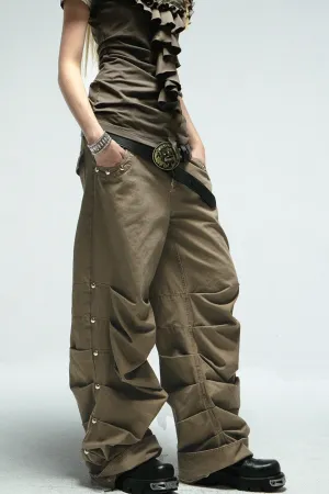 Distressed Pleated Cotton Trousers