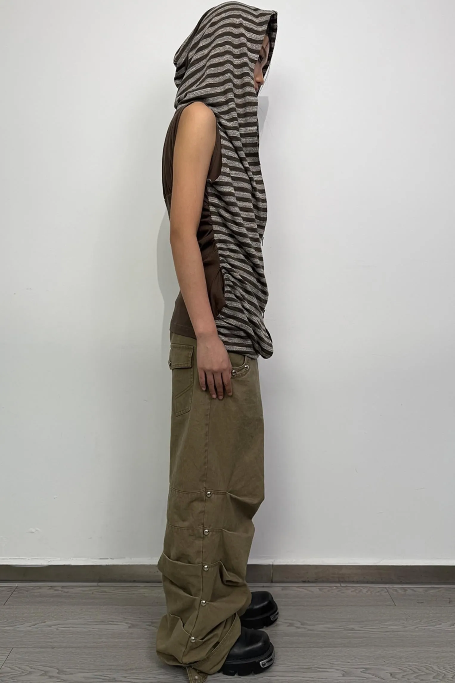 Distressed Pleated Cotton Trousers