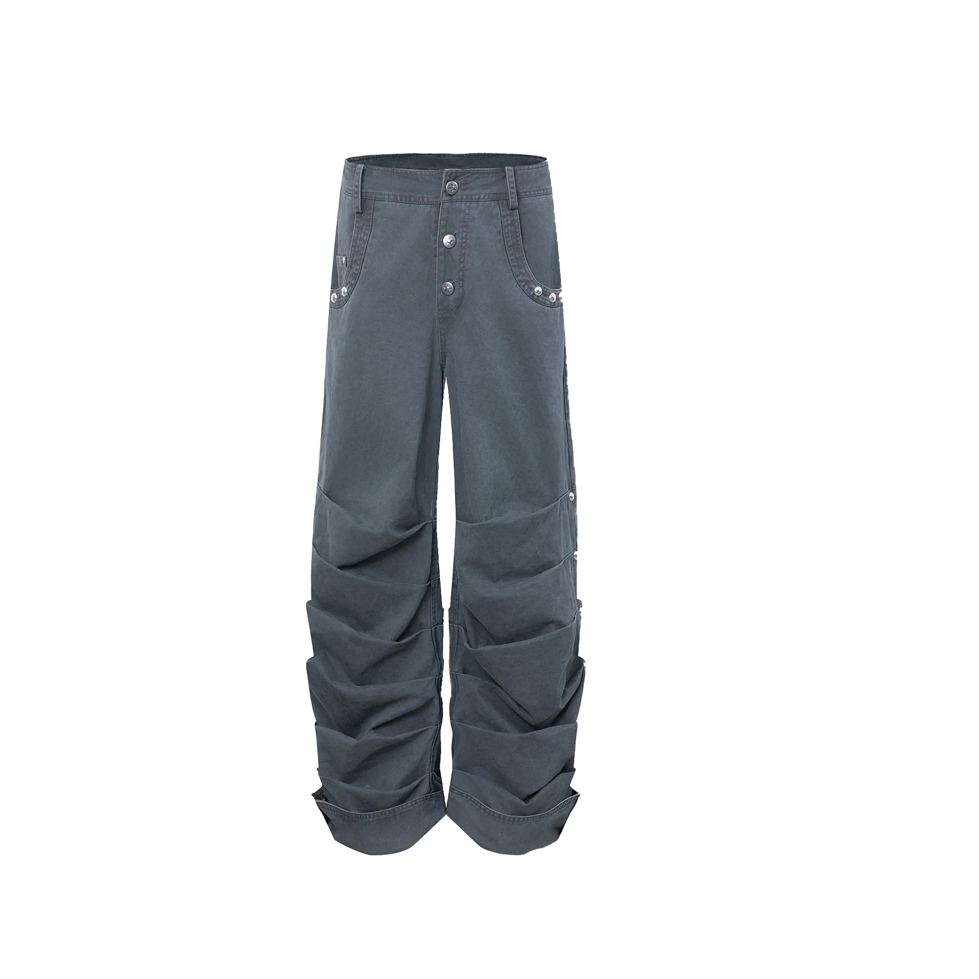 Distressed Pleated Cotton Trousers