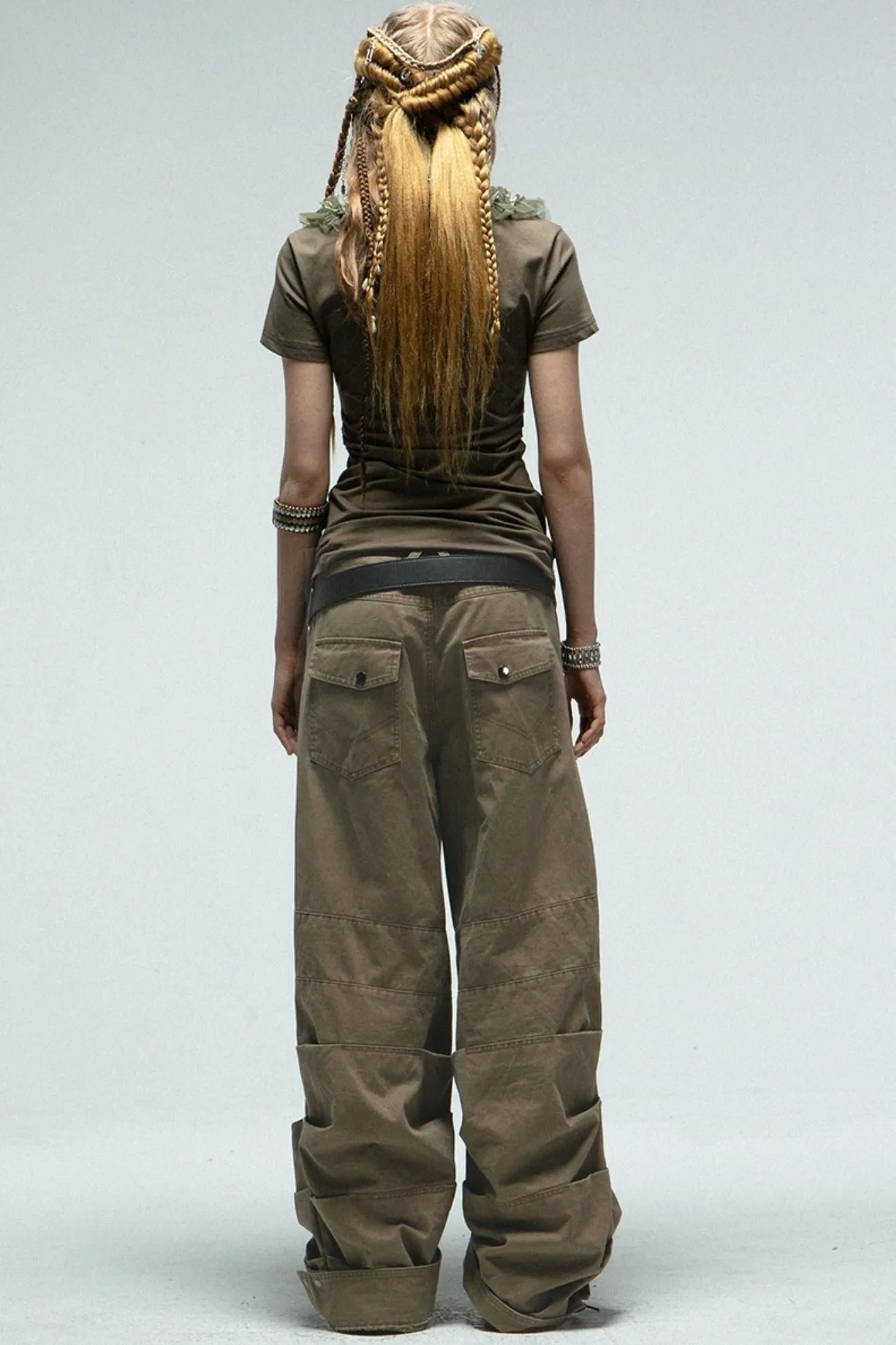Distressed Pleated Cotton Trousers