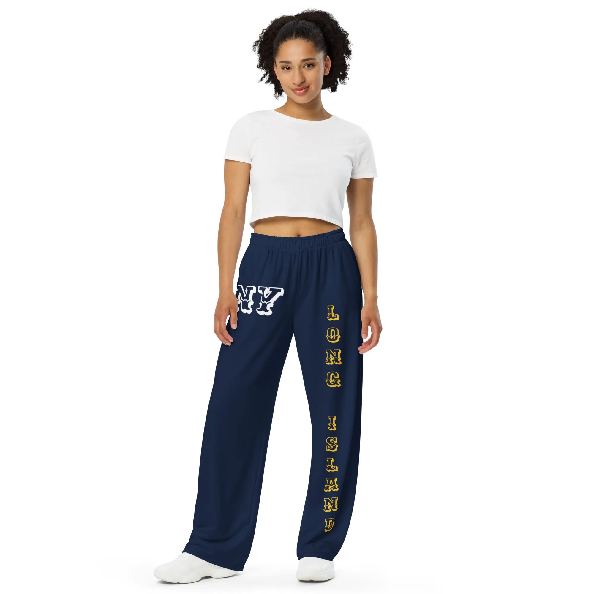 DJD NY- "It's A Long Island Thang" Unisex Wide-Leg Pants Navy/Yellow/White