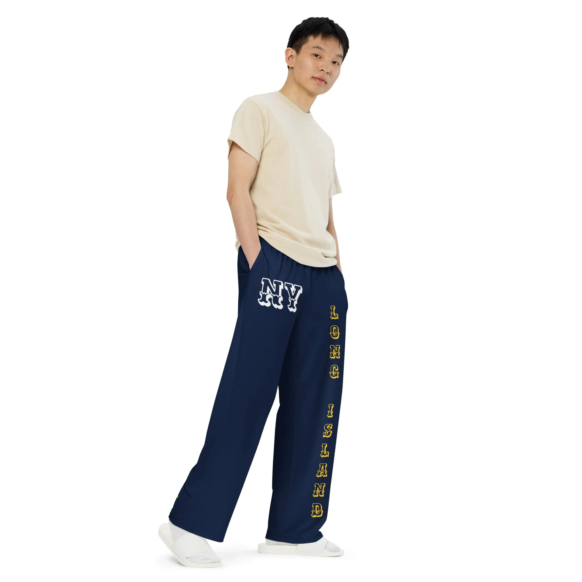 DJD NY- "It's A Long Island Thang" Unisex Wide-Leg Pants Navy/Yellow/White