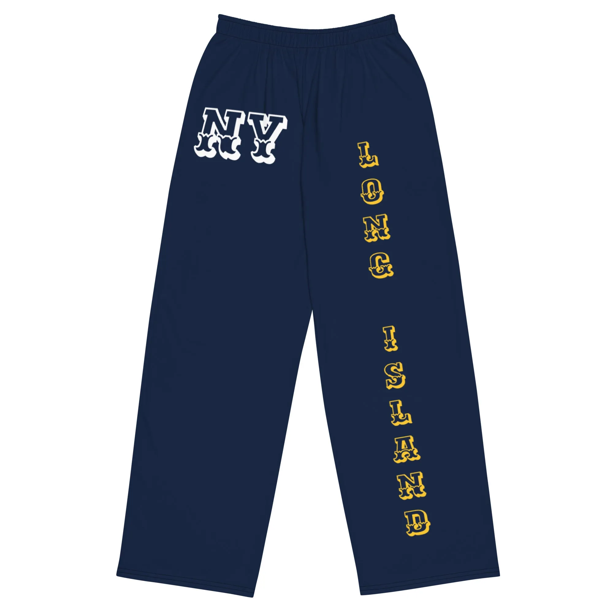 DJD NY- "It's A Long Island Thang" Unisex Wide-Leg Pants Navy/Yellow/White