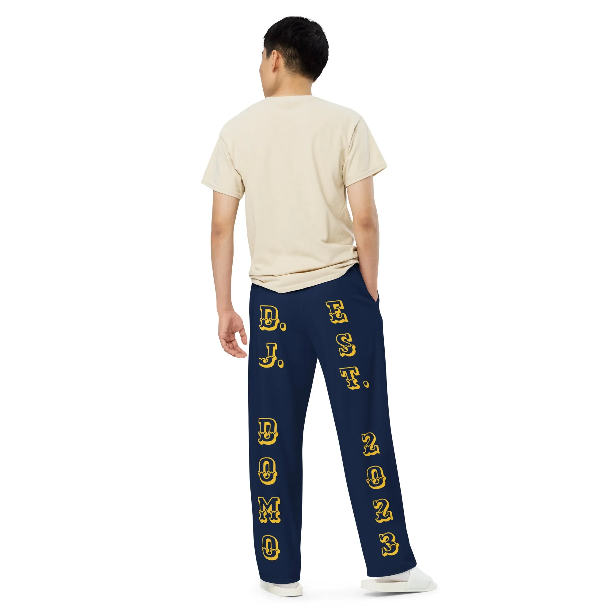 DJD NY- "It's A Long Island Thang" Unisex Wide-Leg Pants Navy/Yellow/White