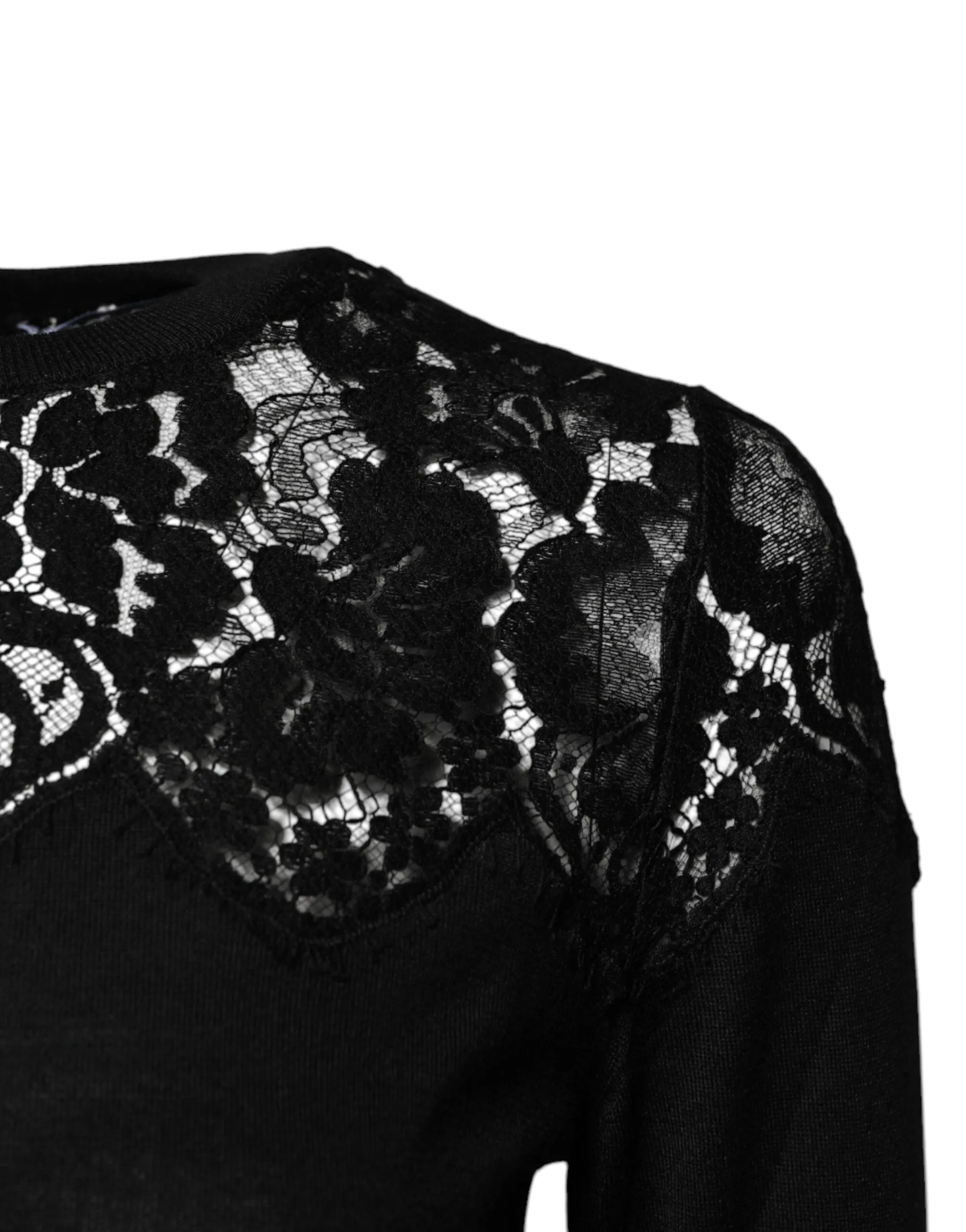 Dolce & Gabbana Black Lace Floral Long Sleeves Blouse Top