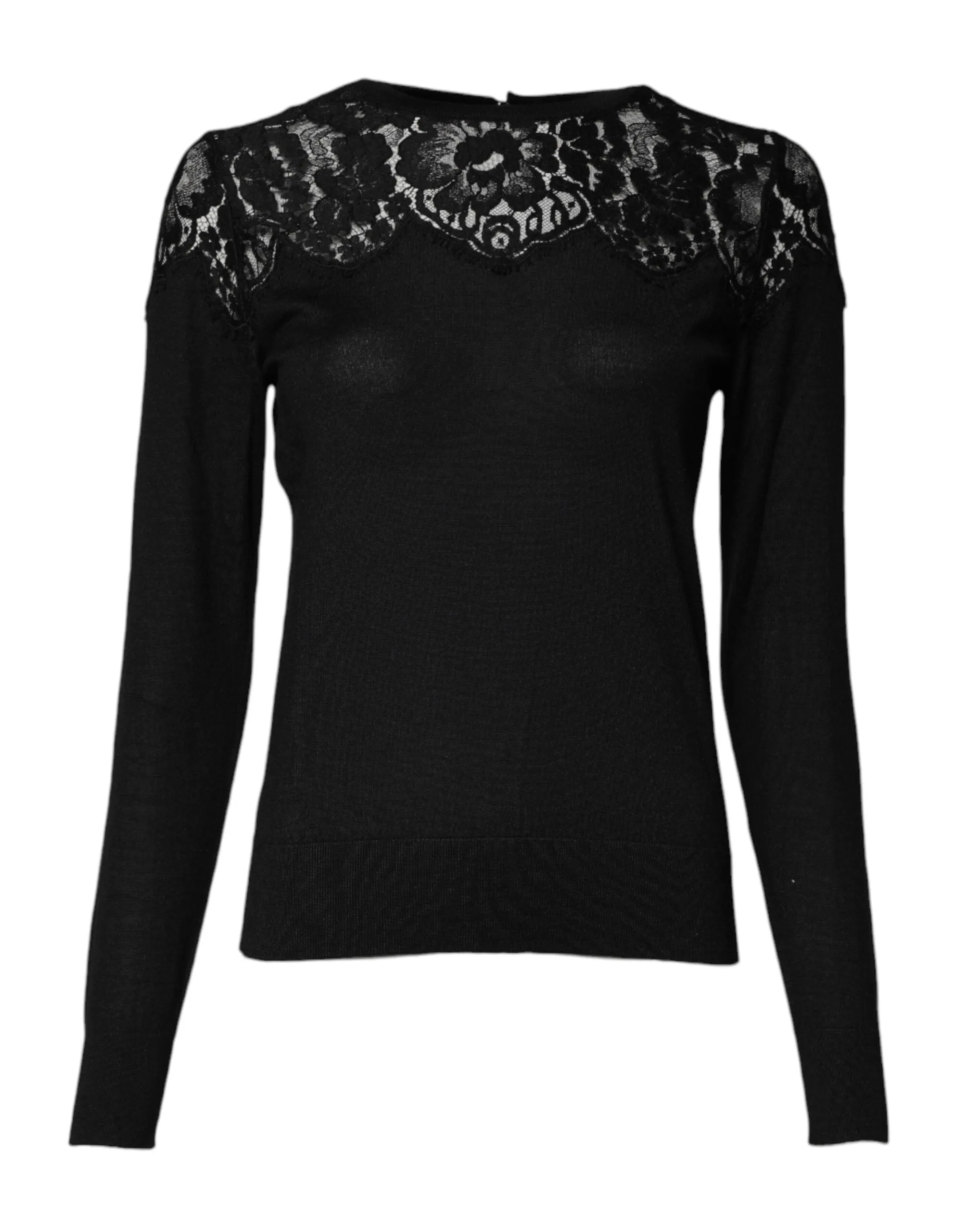 Dolce & Gabbana Black Lace Floral Long Sleeves Blouse Top