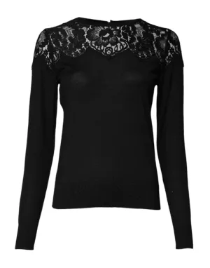 Dolce & Gabbana Black Lace Floral Long Sleeves Blouse Top