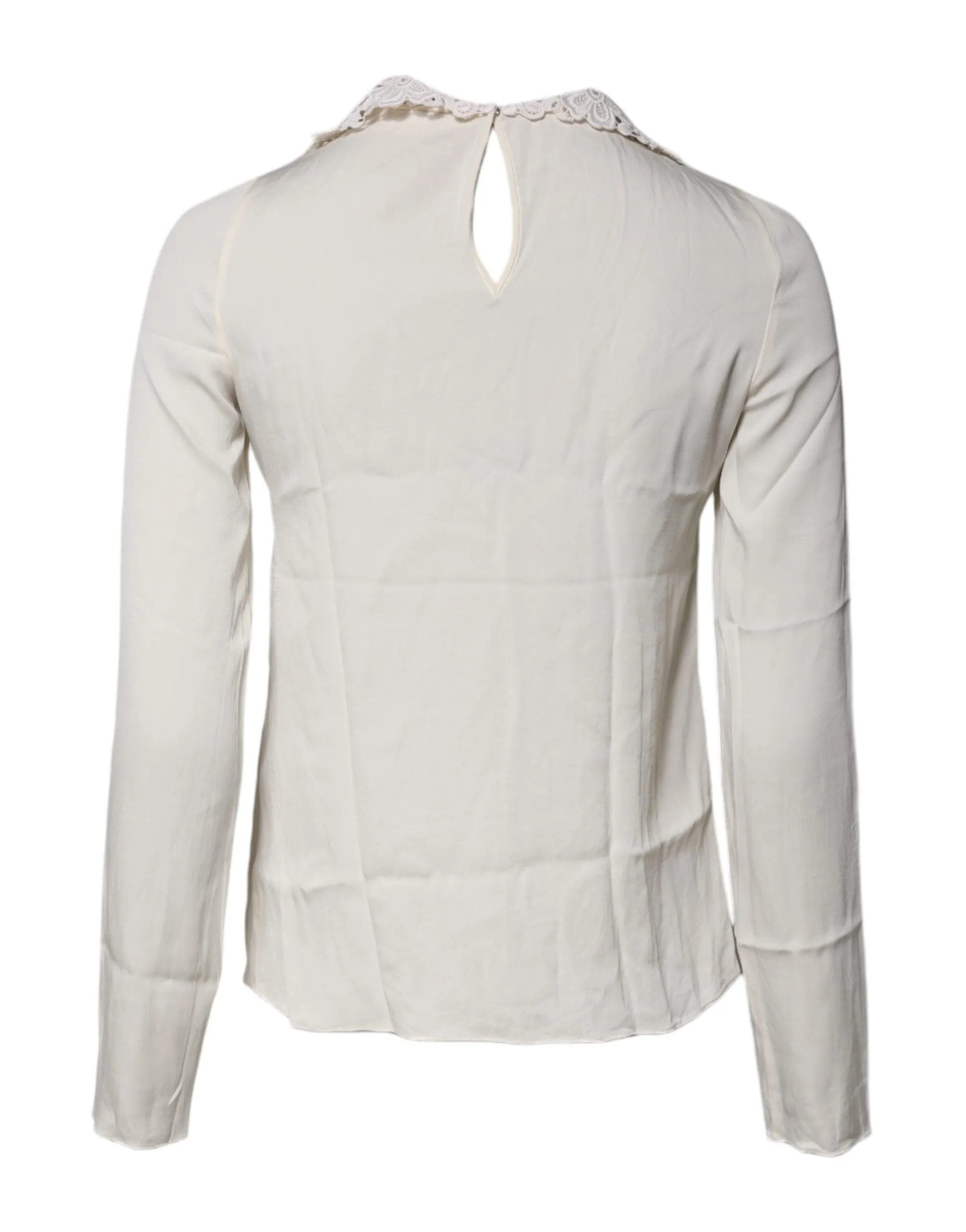Dolce & Gabbana Cream Floral Lace Long Sleeves Blouse Top