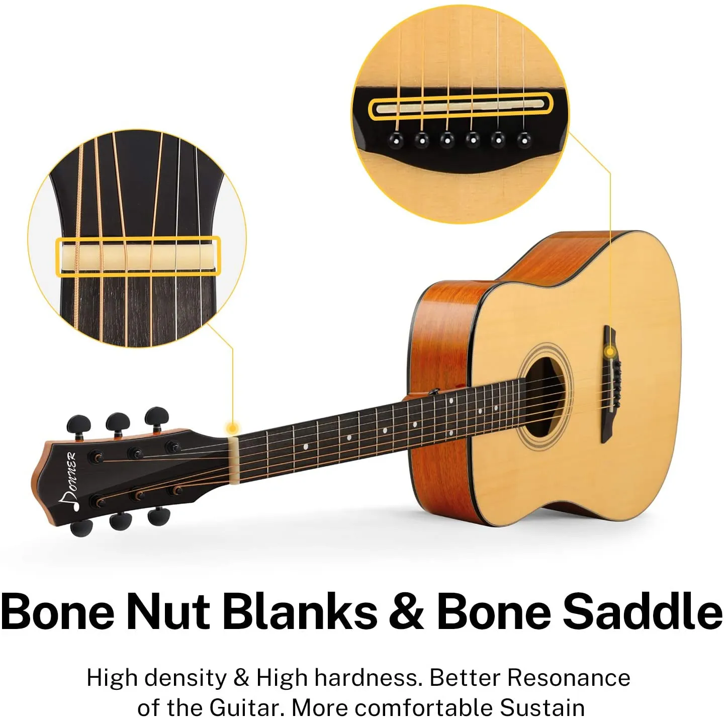 Donner DAD-812 41" Solid Body Right Handed Acoustic Guitar with Accessories, Natural Finish