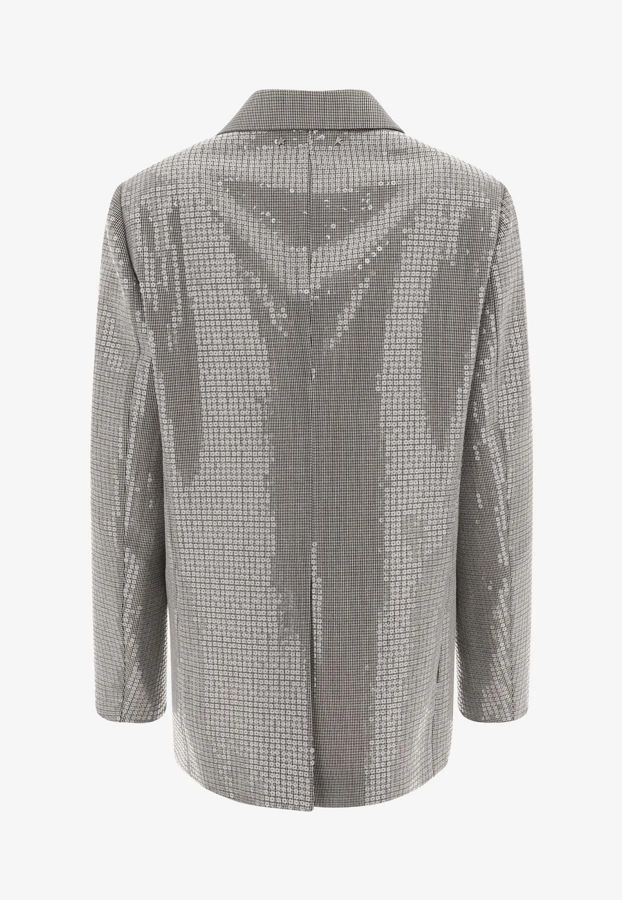 Double-Breasted Houndstooth Sequined Blazer