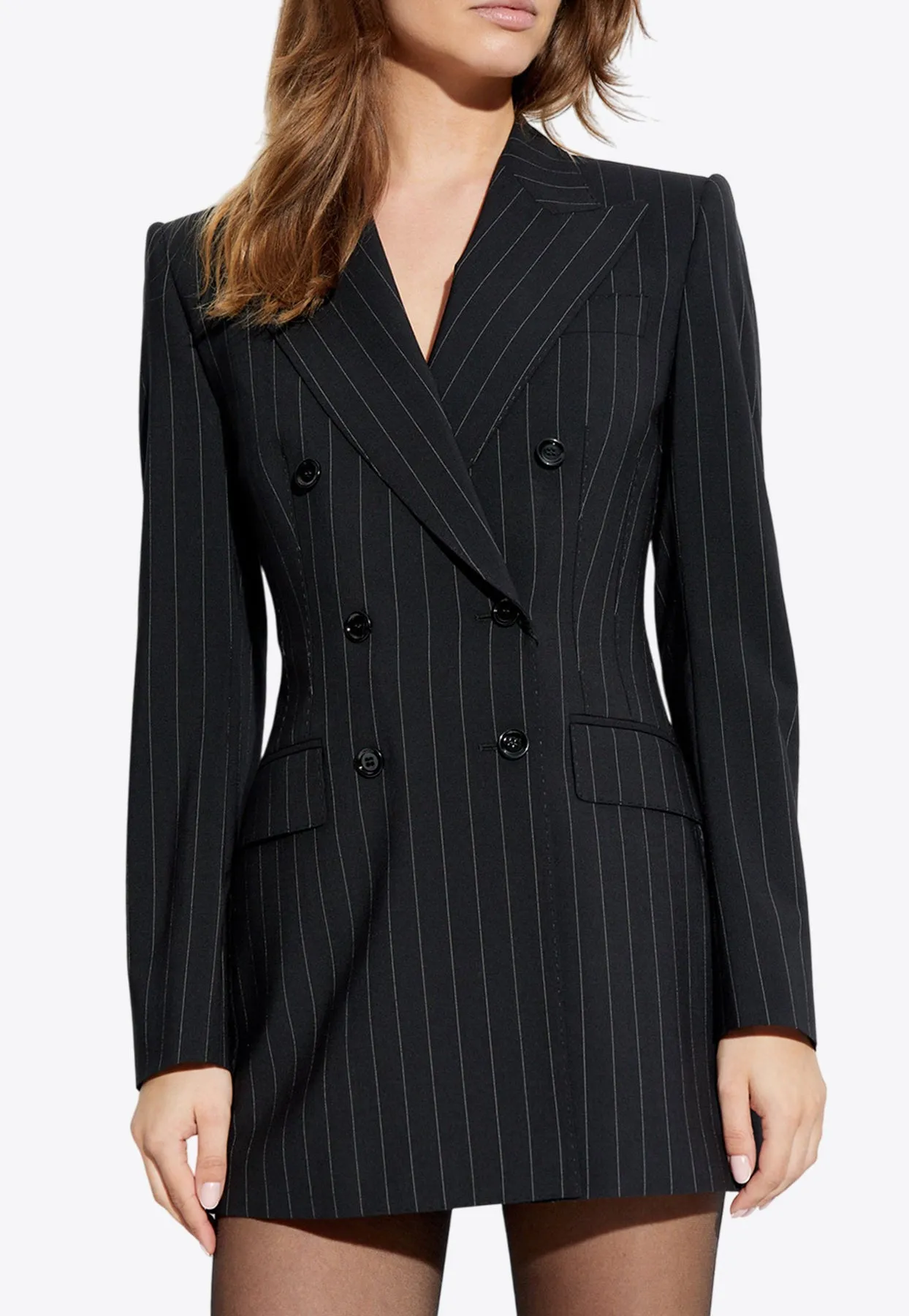 Double-Breasted Pinstriped Blazer