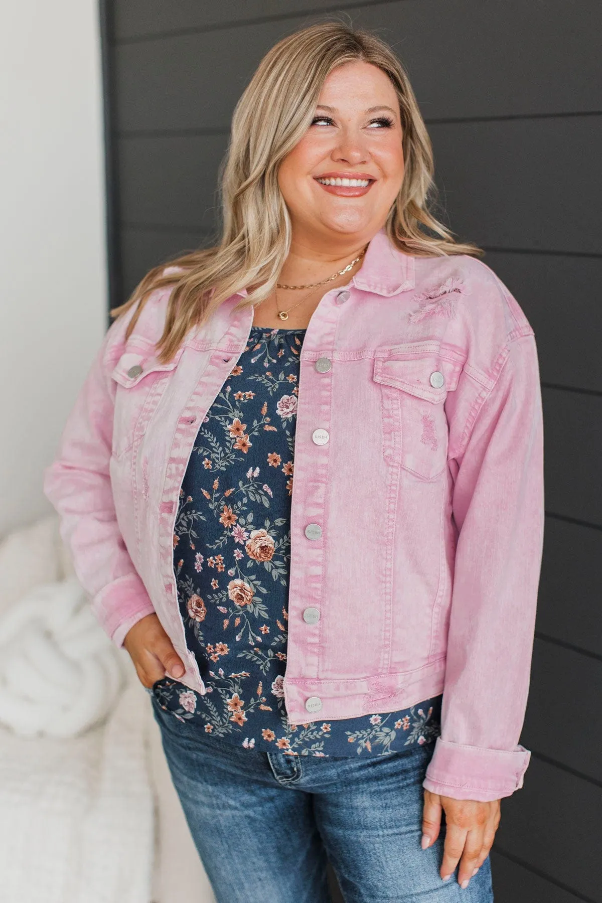 Downtown Darling Denim Jacket- Pink Acid Wash