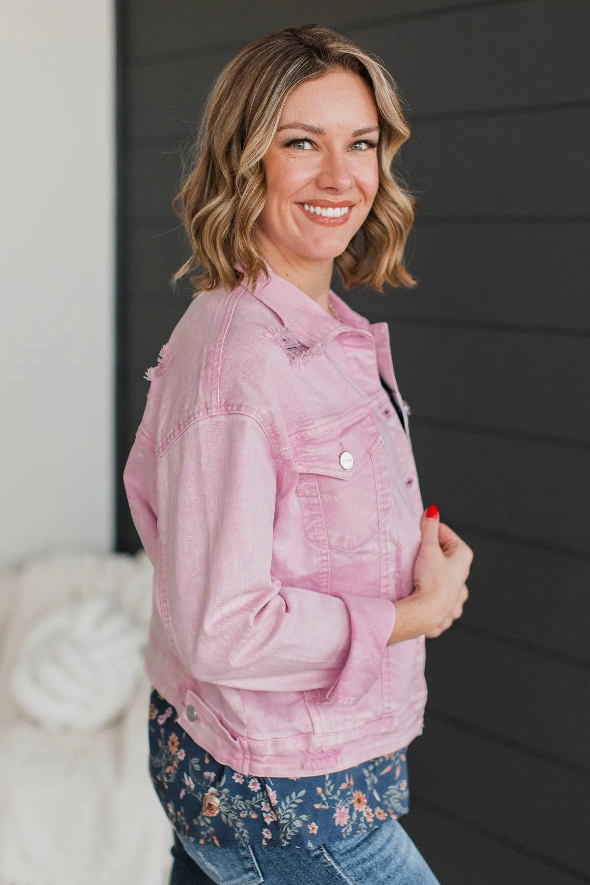 Downtown Darling Denim Jacket- Pink Acid Wash