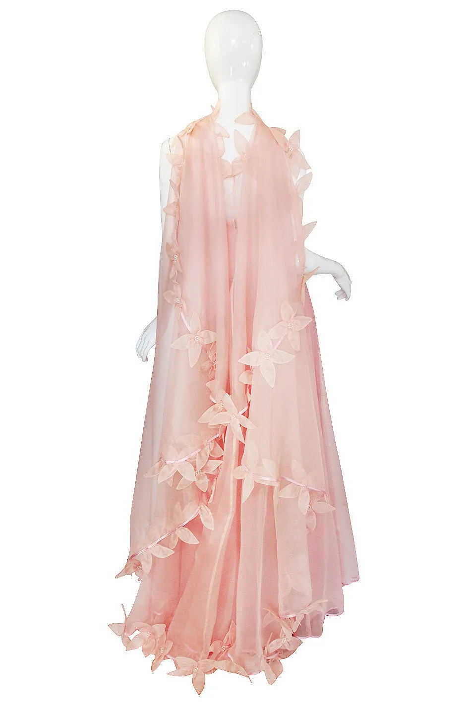Dramatic 1975 Loris Azzaro Couture Pink Silk Gown & Cape