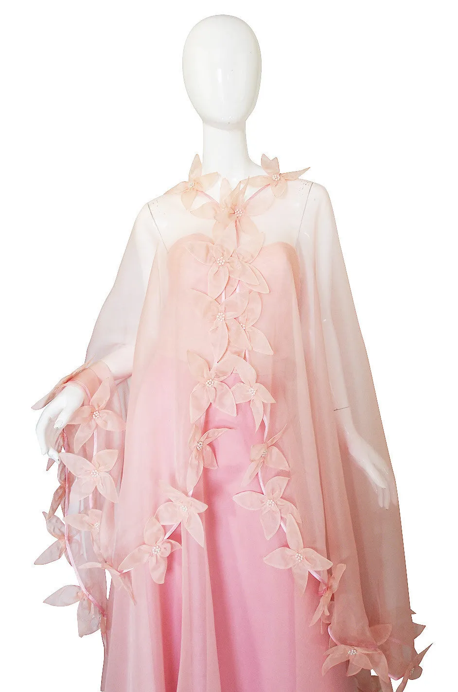 Dramatic 1975 Loris Azzaro Couture Pink Silk Gown & Cape